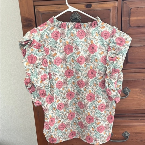 BiBi Floral Ruffled Blouse in Pink and Cream - Picture 5 of 9